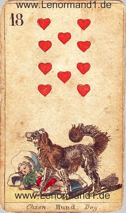 Der Hund von den antiken Lenormandkarten