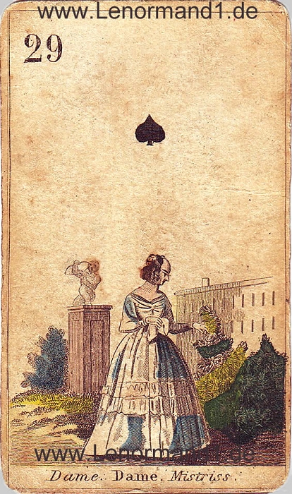 Die Dame antike Lenormand Tageskarte heute