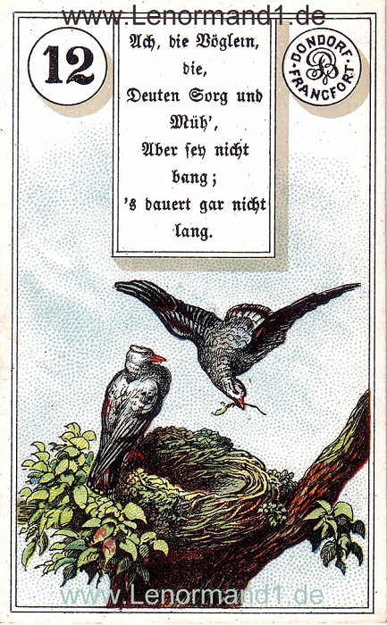 Die Vögel von dem antiken Dondorf Lenormand mit Versen