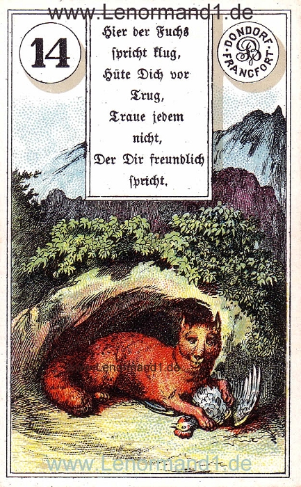 Der Fuchs von dem antiken Dondorf Lenormand mit Versen