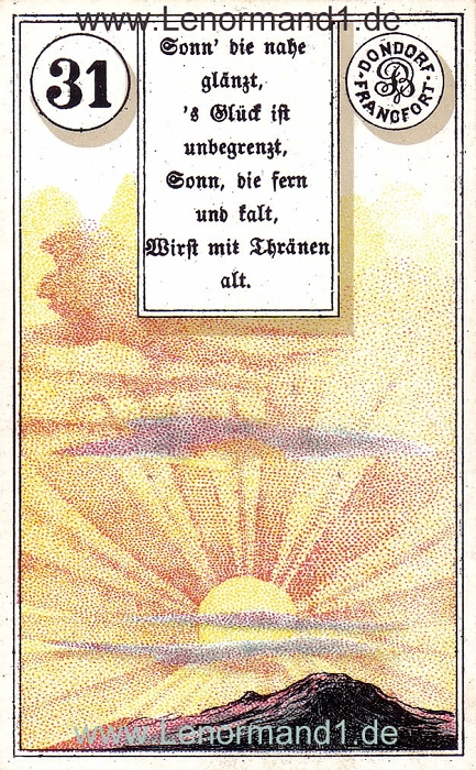 Die Sonne von dem antiken Dondorf Lenormand mit Versen