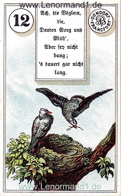Vögel, antikes Dondorf Lenormand mit Versen