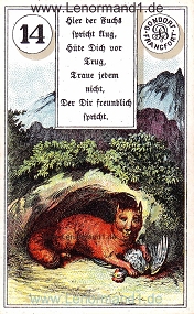 Fuchs, antikes Dondorf Lenormand mit Versen